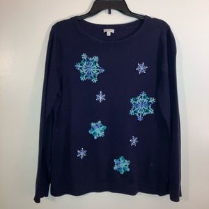 Talbots medium snowflake sweater with beading Christmas holiday winter EUC